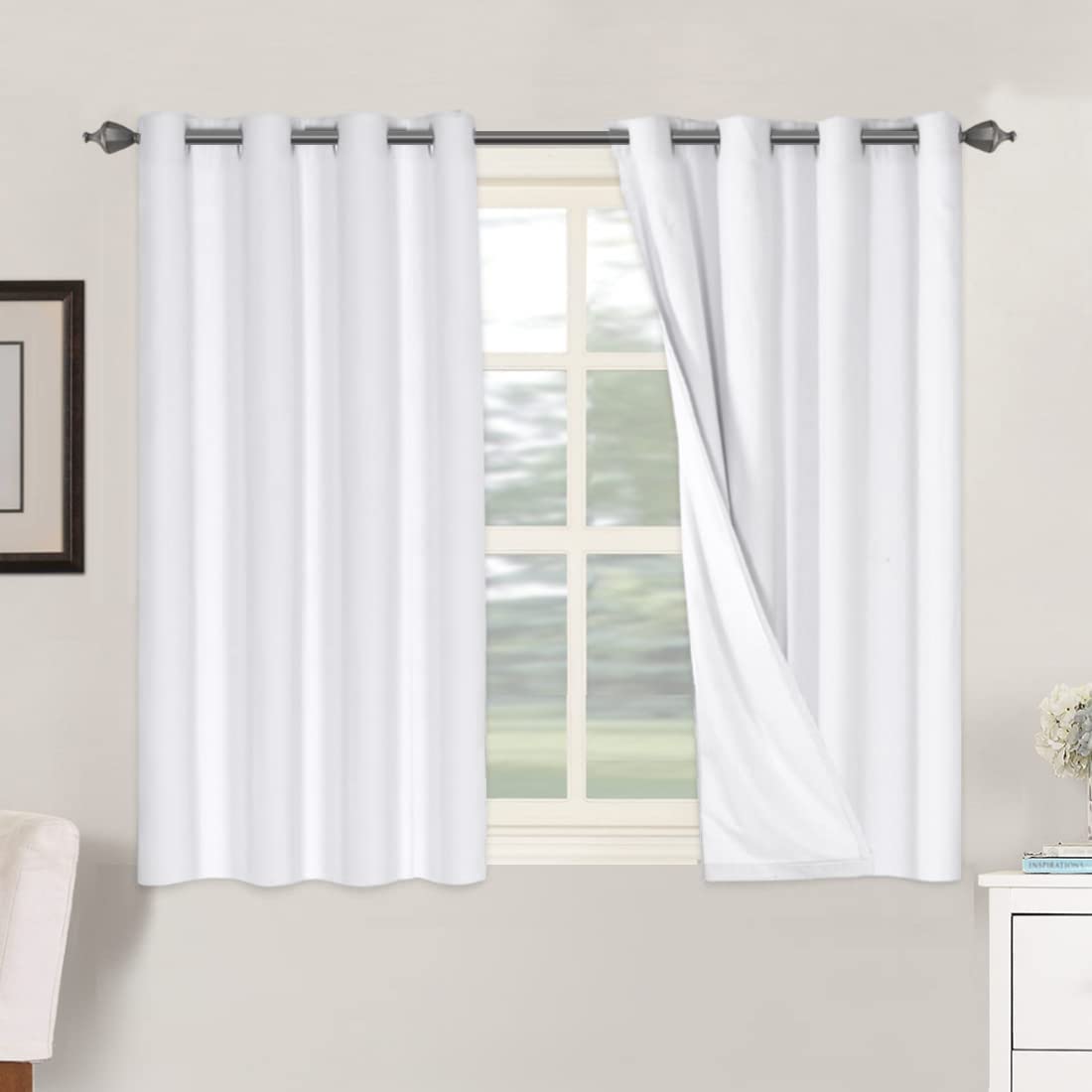 PrimeBeau 100% Blackout Linen Mixed Curtains, set of 2 Panels, 52 Series Short