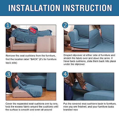 H.VERSAILTEX 4 Piece Stretch Sofa Covers for 3 Cushion Couch Covers for Living Room Furniture Slipcovers (Base Cover Plus 3 Seat Cushion Covers) Upgraded Thicker Jacquard Fabric (XL Sofa, Dusty Blue)