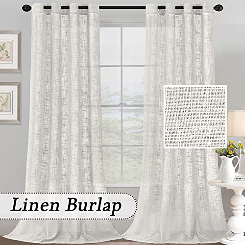 PrimeBeau Natural Linen Blended Grommet Curtains 2 Panel Sets