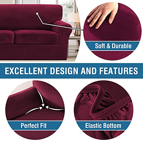 PrimeBeau Real Velvet Plush 3 Piece Stretch Loveseat Covers Couch Covers for 2 Cushions Couch Loveseat Covers