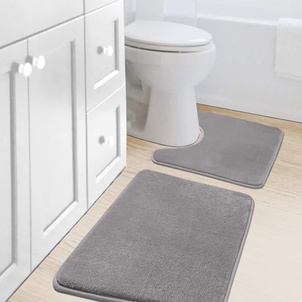 PrimeBeau Luxurious Memory Foam Bath Mat, Flannel Velvety Bath Mat Luxury Extra Soft and Absorbent Non Slip Rugs(Set of 2)