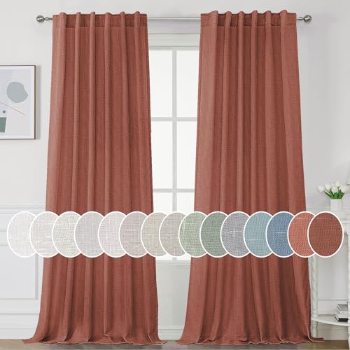 PrimeBeau Natural Linen Curtains 2 Panels Back Tab Loop Pocket Boho Sheer Curtain