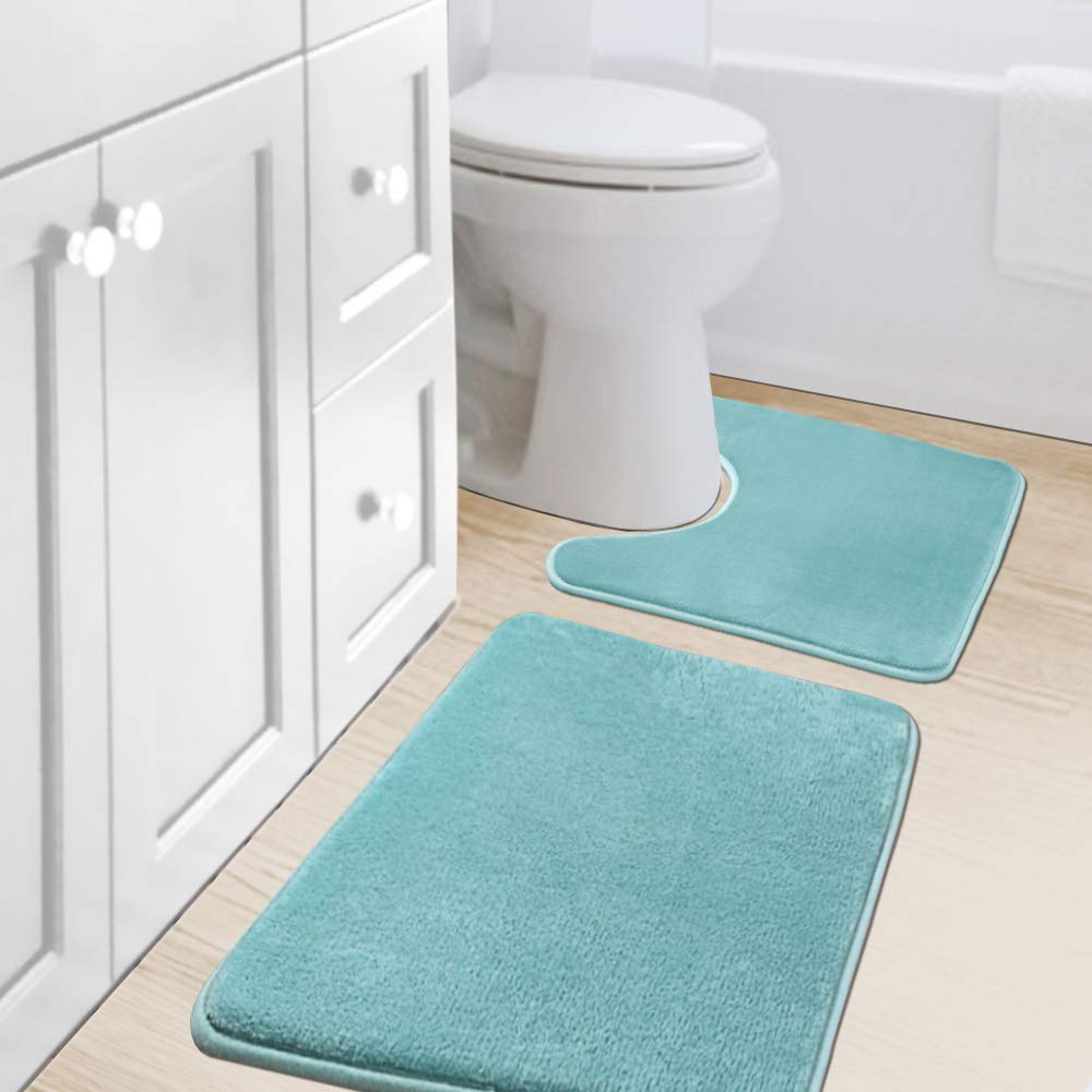 PrimeBeau Luxurious Memory Foam Bath Mat, Flannel Velvety Bath Mat Luxury Extra Soft and Absorbent Non Slip Rugs(Set of 2)