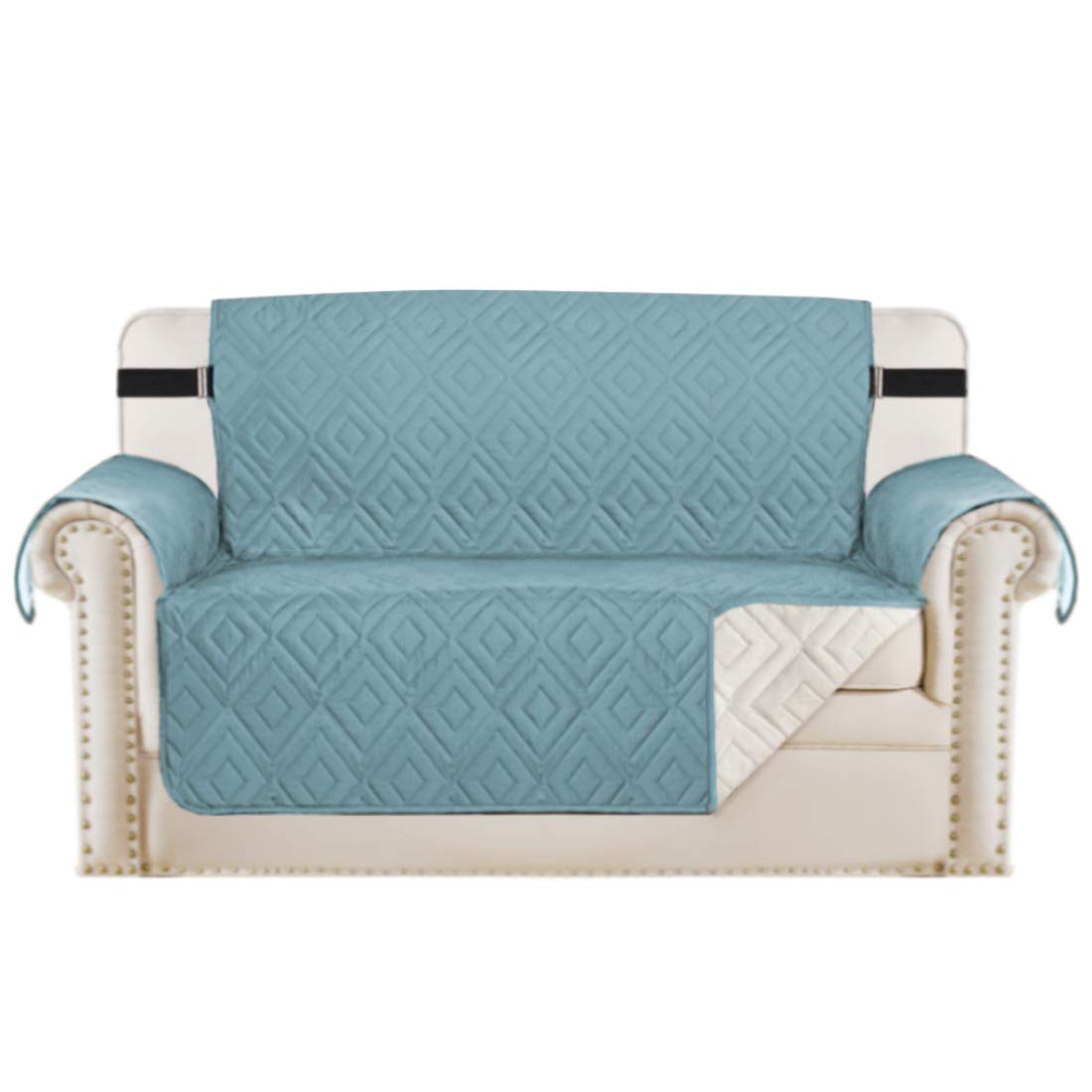 PrimeBeau Reversible Loveseat Cover Furniture Protector Anti-Slip Water Resistant 2 Inch Wide Elastic Straps Couch Covers