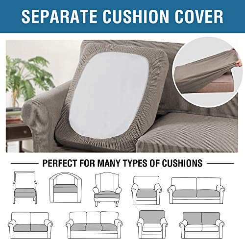 H.VERSAILTEX 3 Piece Stretch Sofa Covers for 2 Cushion Sofa Couch Covers for Living Room Sofa Slipcovers (Base Cover Plus 2 Seat Cushion Covers) Thicker Jacquard Fabric(Large Sofa, Taupe)