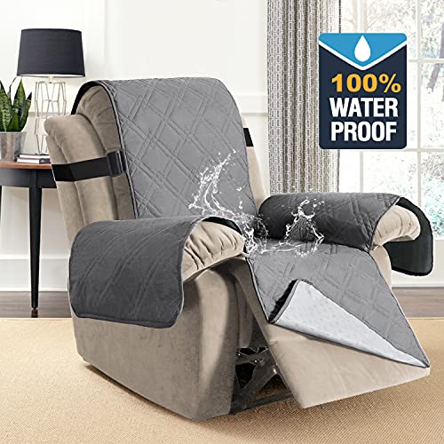 H.VERSAILTEX 100% Waterproof Recliner Chair Cover, Non Slip Recliner Covers for Recliner Chair with Elastic Straps, Washable Lazy Boy Recliner Chair Covers for Kids, Pets (Recliner, Dove Grey)