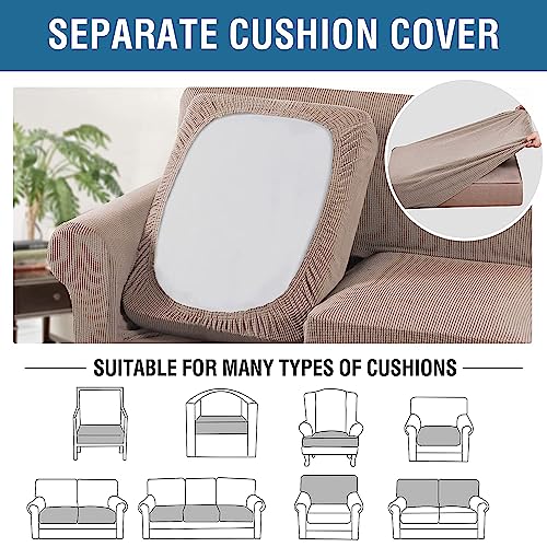 PrimeBeau Thicker Jacquard Fabric 3 Pieces Loveseat & Oversize Loveseat Covers for 2 Cushion Sofa Couch Slipcovers (Base Cover Plus 2 Seat Cushion Covers)