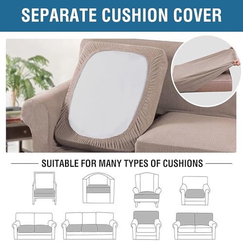 H.VERSAILTEX 4 Piece Stretch Sofa Covers for 3 Cushion Couch Covers Furniture Slipcovers (1 Base Cover Plus 3 Seat Cushion Covers) Thicker Jacquard Fabric Cover (XL Sofa, Khaki Sand)