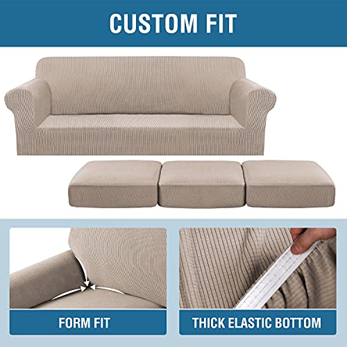 PrimeBeau 4 Pieces Premium Jacquard Sofa Slipcover Set, Sofa and Oversize Sofa