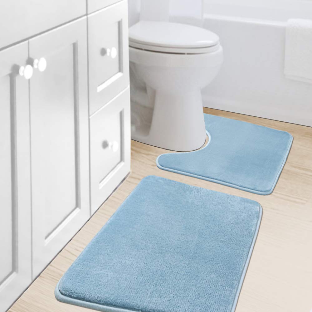 PrimeBeau Luxurious Memory Foam Bath Mat, Flannel Velvety Bath Mat Luxury Extra Soft and Absorbent Non Slip Rugs(Set of 2)