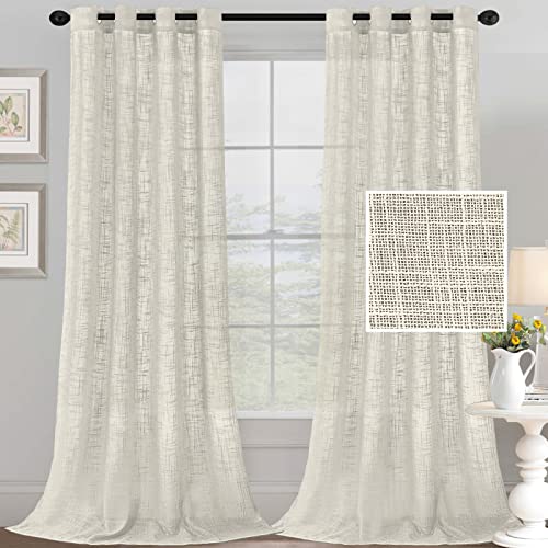 PrimeBeau Natural Linen Blended Grommet Curtains 2 Panel Sets