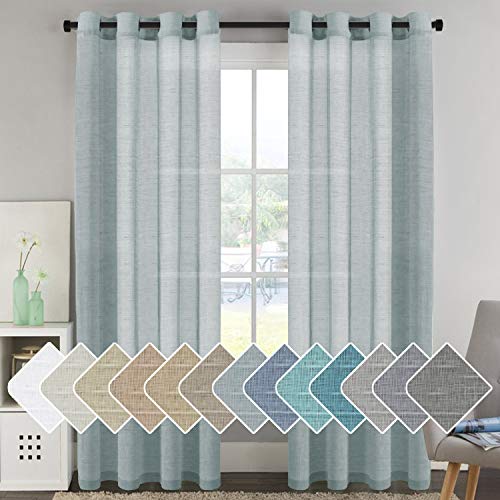 PrimeBeau Faux Linen Grommet Sheer Curtains - Set of 2 Panels 52 Series Long