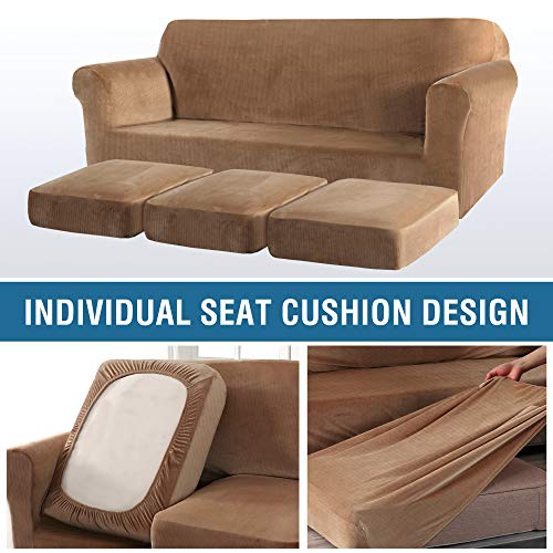PrimeBeau Real Velvet Plush 4 Piece Stretch Sofa Covers Couch Covers for 3 Cushions Couch Sofa Covers