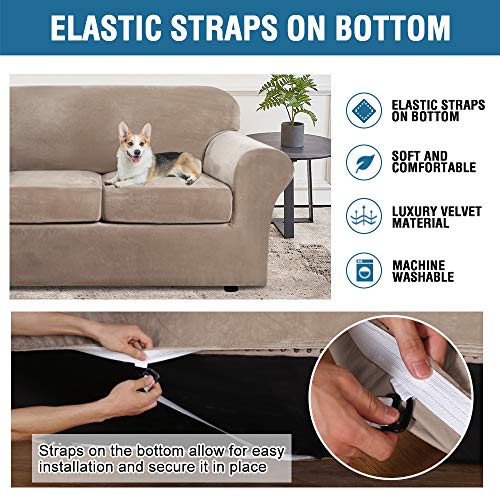 H.Versailtex Modern Velvet Plush High Stretch Sofa Slipcover with Elastic Bottom