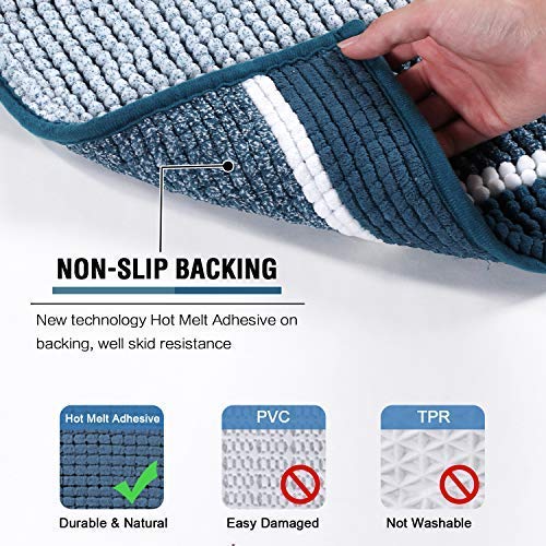 PrimeBeau Bath Rug Set 2 Piece for Bathroom Bath Mats Non Slip Bouncy Chenille Ombre Dyeing Bath Rugs Rectangle, Water Absorbent Striped Shag Mats