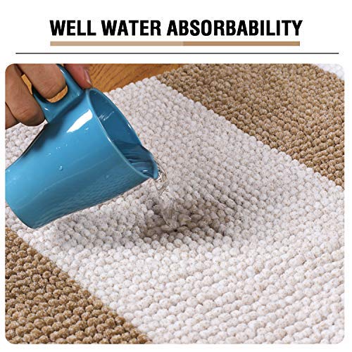 PrimeBeau Bath Rug Set 2 Piece for Bathroom Bath Mats Non Slip Bouncy Chenille Ombre Dyeing Bath Rugs Rectangle, Water Absorbent Striped Shag Mats