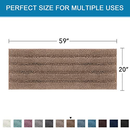 PrimeBeau Luxury Chenille Striped Bath Mats Set | Ultra Thick & Absorbent Non Slip Rugs 59“ x 20"