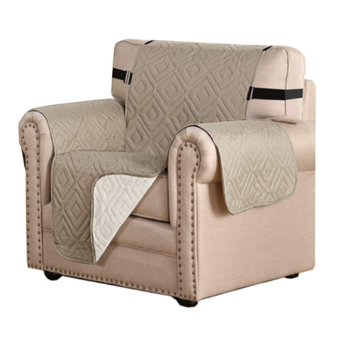 PrimeBeau Reversible Armchair Protector Slipcover Water Resistant Anti-Slip Couch Cover with Elastic Straps, Pets Protection, Stylish Decor, Easy Care