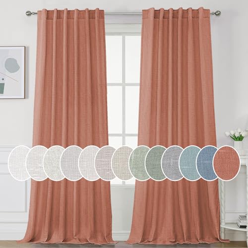 PrimeBeau Natural Linen Curtains 2 Panels Back Tab Loop Pocket Boho Sheer Curtain