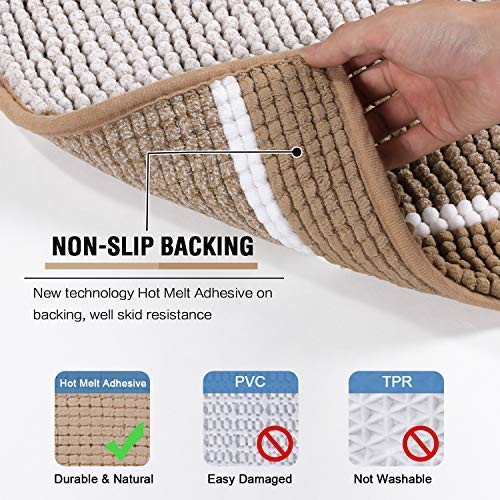 PrimeBeau Bath Rug Set 2 Piece for Bathroom Bath Mats Non Slip Bouncy Chenille Ombre Dyeing Bath Rugs Rectangle, Water Absorbent Striped Shag Mats