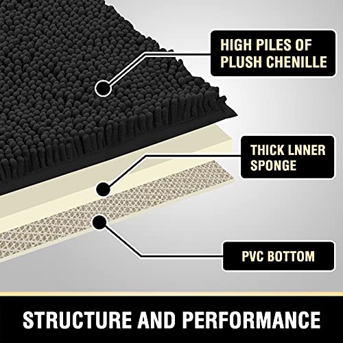 PrimeBeau Luxury Chenille Bath Mat (1 Piece with PVC Back) - Extra Soft, Absorbent, Non-Slip, Quick Dry, Washable