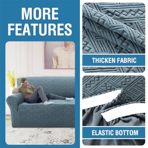 H.VERSAILTEX 2024 Newest Jacquard Couch Covers for 3 Cushion Couch 1 Piece Stretch Sofa Covers Furniture Protector Anti-Slip Soft Thickened Dogs Slipcovers Washable Wind bell Pattern(Sofa, Stone Blue)