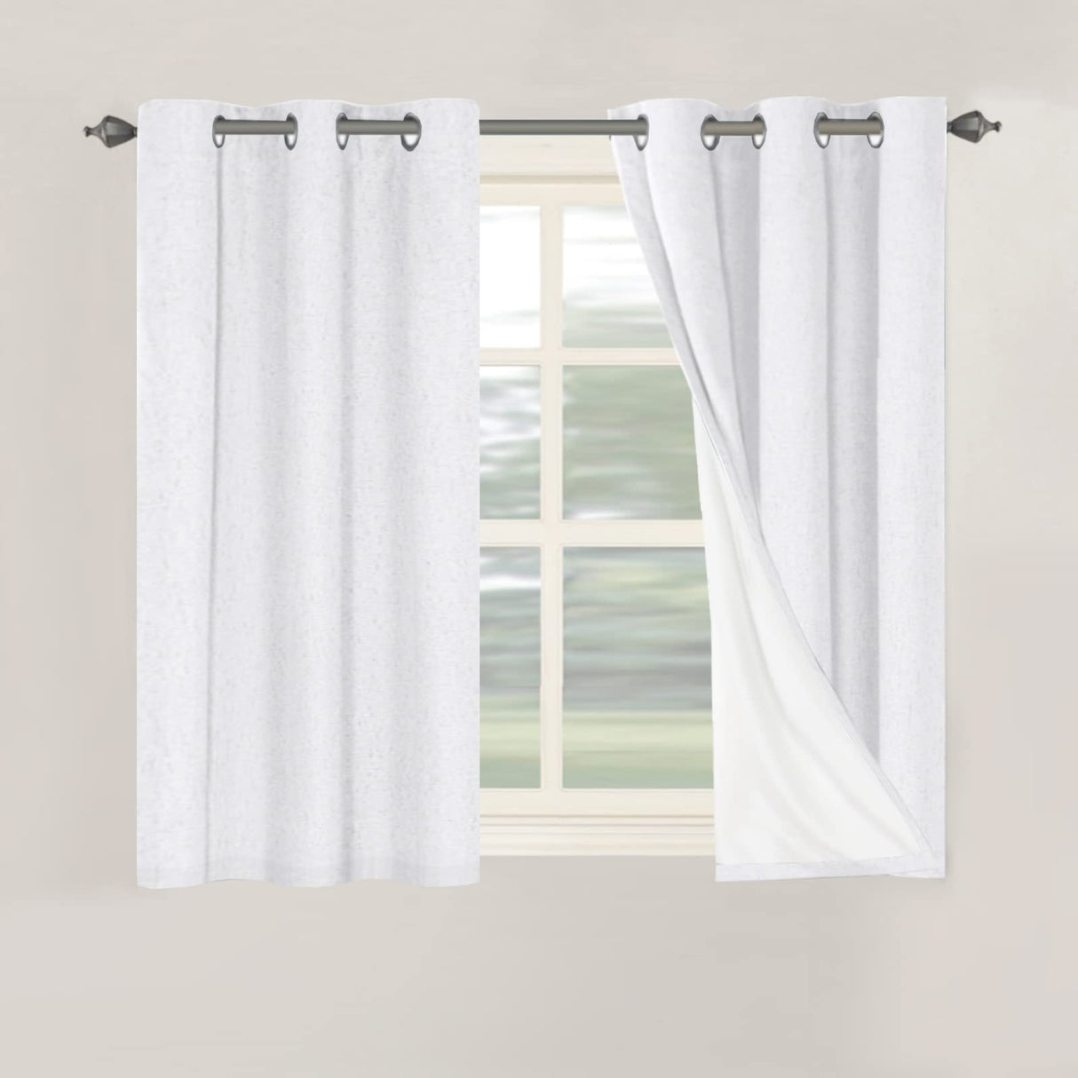 Primitive Linen Curtains 100% Blackout Curtain Drapes Burlap Fabric Curtains with White Thermal Insulated Liner, Grommet Top Curtains Living Room/Bedroom (2 Panels, 42 x 45 Inch, Pure White)