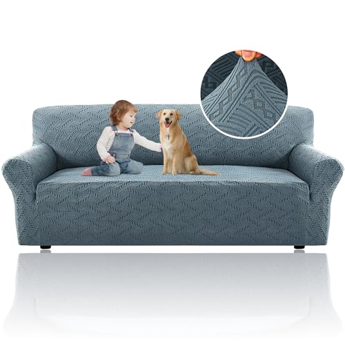 H.VERSAILTEX 2024 Newest Jacquard Couch Covers for 3 Cushion Couch 1 Piece Stretch Sofa Covers Furniture Protector Anti-Slip Soft Thickened Dogs Slipcovers Washable Wind bell Pattern(Sofa, Stone Blue)