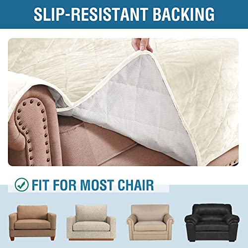 PrimeBeau Thick Velvet Armchair Cover Couch Covers 1 Cushion Slipcover with Non-Slip Straps, Luxurious Protection for Living Room Furniture
