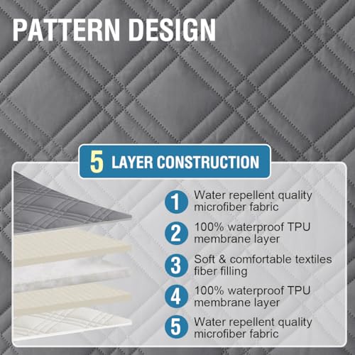 PrimeBeau 100% Waterproof Loveseat Couch Covers Traditional Chesterfield Sofa Covers with Extra Long Armrest Cover Waterproof and Washable Thick Couch Cover for Dogs (1 Piece)