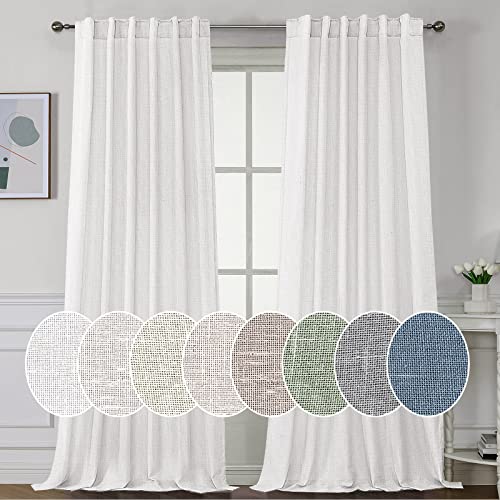 PrimeBeau Natural Linen Curtains 2 Panels Back Tab Loop Pocket Boho Sheer Curtain