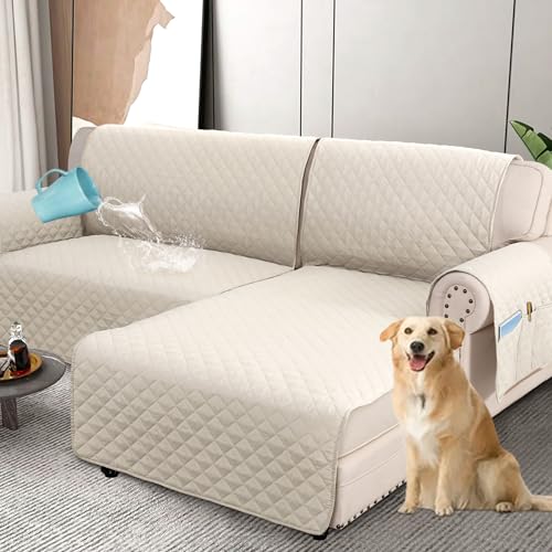 PrimeBeau 100% Waterproof Sectional Couch Covers 2-Piece Couch Cover L Shape Sofa Covers Washable for Dogs Non Slip (Loveseat)