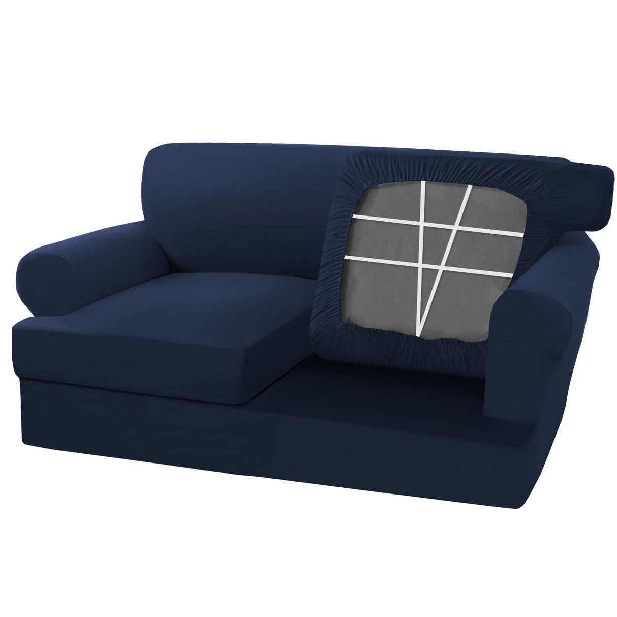 PrimeBeau 3 Pieces T Cushion Loveseat Slipcovers Couch Cover for 2 Cushion Couch Non Slip Super Stretch Soft Washable Furniture Protector with 2 Individual T Cushion Covers