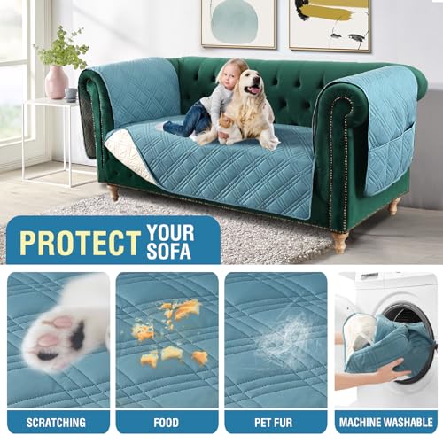 PrimeBeau 100% Waterproof Loveseat Couch Covers Traditional Chesterfield Sofa Covers with Extra Long Armrest Cover Waterproof and Washable Thick Couch Cover for Dogs (1 Piece)