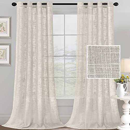 PrimeBeau Natural Linen Blended Grommet Curtains 2 Panel Sets
