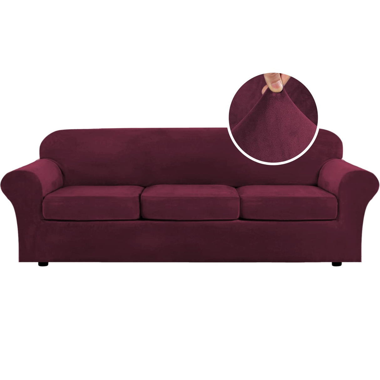 PrimeBeau Velvet 4 Piece High Stretch Sofa Slipcover Sofa Cover Furniture Protector Form Fit Thick Velvet Extra Large Sofa Cover for 3 Cushion Couch Covers