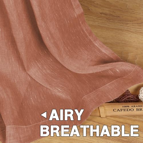 PrimeBeau Faux Linen Semi-Sheer Curtains - Set of 2 Panels, 52 Series Medium Length