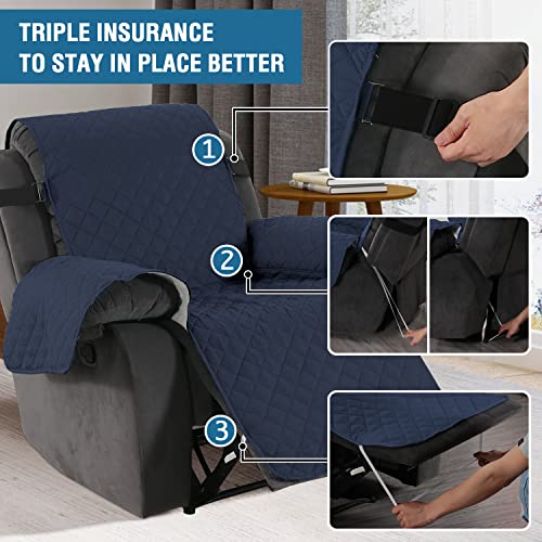 H.VERSAILTEX Reversible Quilted Recliner Covers Recliner Chair Cover Water Resistant Furniture Protector Washable Couch Cover with Elastic Straps for Kids, Pets (Oversized Recliner, Navy/Beige)