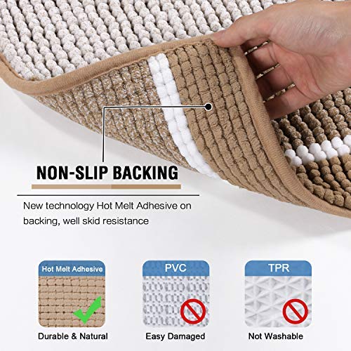 PrimeBeau Bath Rug Set 2 Piece for Bathroom Bath Mats Non Slip Bouncy Chenille Ombre Dyeing Bath Rugs Rectangle, Water Absorbent Striped Shag Mats