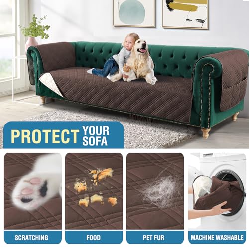 PrimeBeau 100% Waterproof Sofa & Oversize Sofa Covers Traditional Chesterfield Sofa Covers with Extra Long Armrest Cover Waterproof and Washable Thick Couch Cover for Dogs (1 Piece)