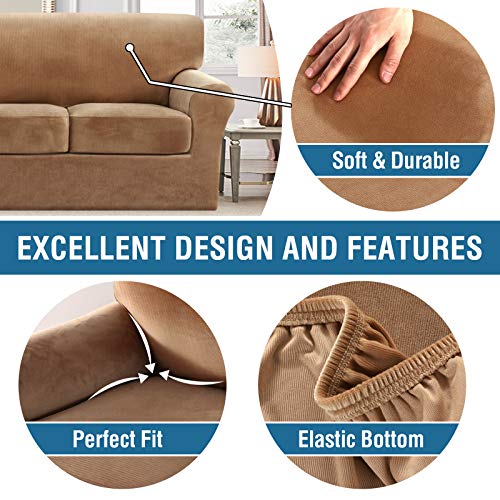 PrimeBeau Real Velvet Plush 4 Piece Stretch Sofa Covers Couch Covers for 3 Cushions Couch Sofa Covers