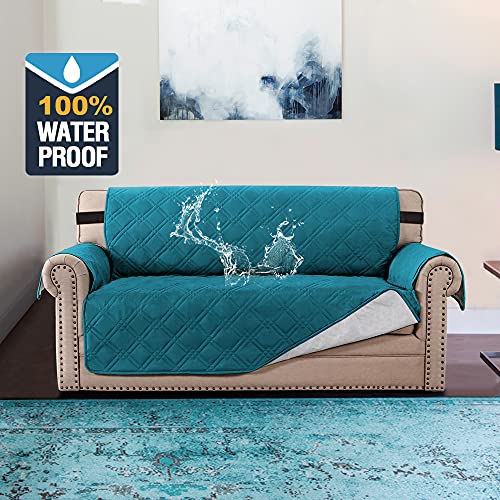PrimeBeau 100% Waterproof Loveseat Cover Protector Couch Covers for Dogs/Pets | Sofa Slipcover for 2 Cushion Couch with Non Slip Backing and Adjustable Strap (Seat Width 46")