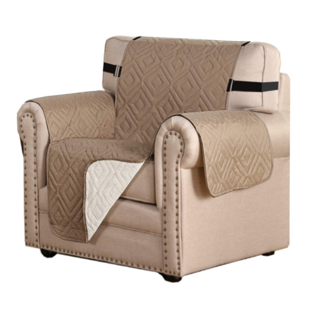 PrimeBeau Reversible Armchair Protector Slipcover Water Resistant Anti-Slip Couch Cover with Elastic Straps, Pets Protection, Stylish Decor, Easy Care