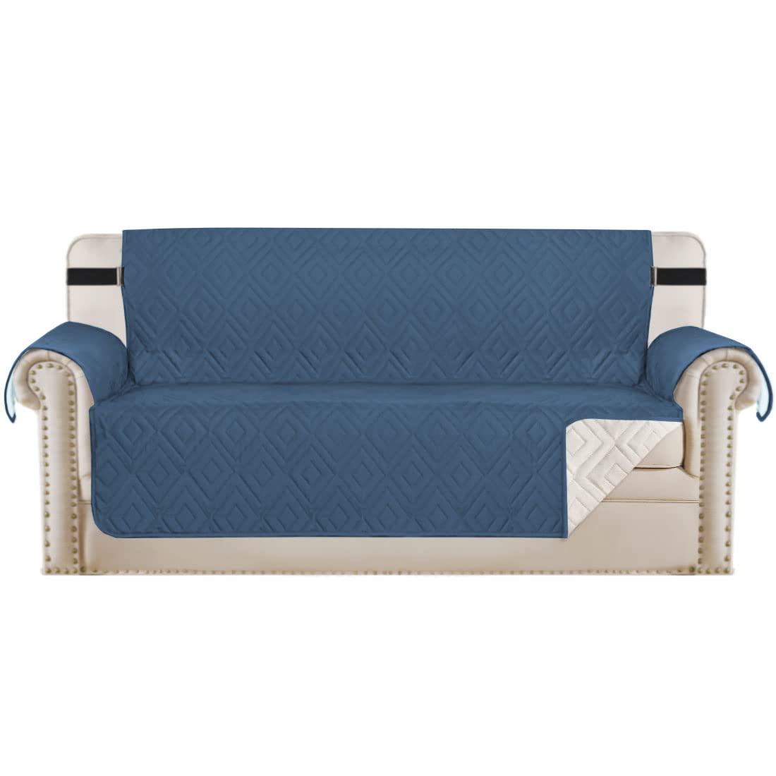 PrimeBeau Reversible Sofa & Oversize Sofa Cover Furniture Protector Anti-Slip Water Resistant 2 Inch Wide Elastic Straps Couch Covers