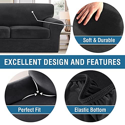 PrimeBeau Real Velvet Plush 3 Piece Stretch Loveseat Covers Couch Covers for 2 Cushions Couch Loveseat Covers