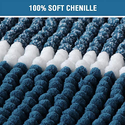 PrimeBeau Bath Rug Set 2 Piece for Bathroom Bath Mats Non Slip Bouncy Chenille Ombre Dyeing Bath Rugs Rectangle, Water Absorbent Striped Shag Mats