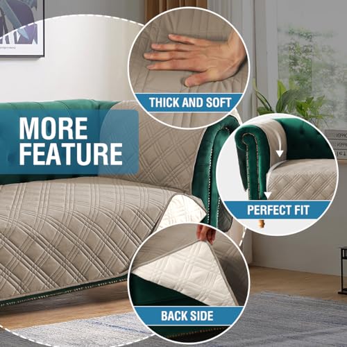 PrimeBeau 100% Waterproof Loveseat Couch Covers Traditional Chesterfield Sofa Covers with Extra Long Armrest Cover Waterproof and Washable Thick Couch Cover for Dogs (1 Piece)