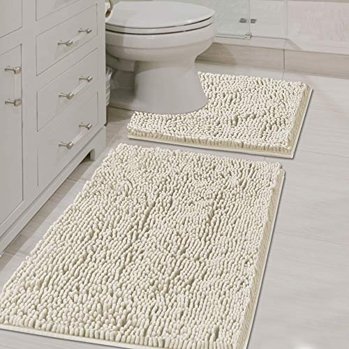 PrimeBeau Bath Mats Non Slip, Soft Shaggy Microfiber, Absorbent, Machine-Washable Rugs(2Pieces)