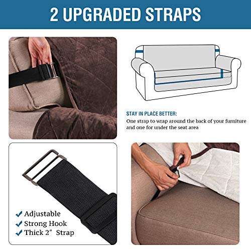 Thick Velvet Sofa Cover Soft Couch Cover for 2 Cushion Sofa Slipcover Washable Furniture Protector for Dogs, Non-Slip Elastic Straps Fit Sitting Width Up to 54"(Loveseat, Ivory)