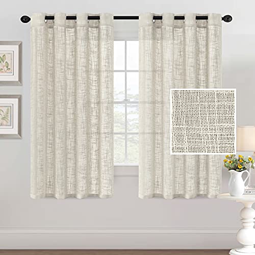 PrimeBeau Natural Linen Blended Grommet Curtains 2 Panel Sets